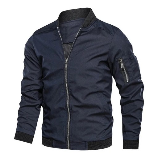 Chaqueta de transición ligera de manga larga para hombre Bolsillo práctico en la manga Cierre de cremallera Bomber de moda Chaqueta elegante para la ciudad