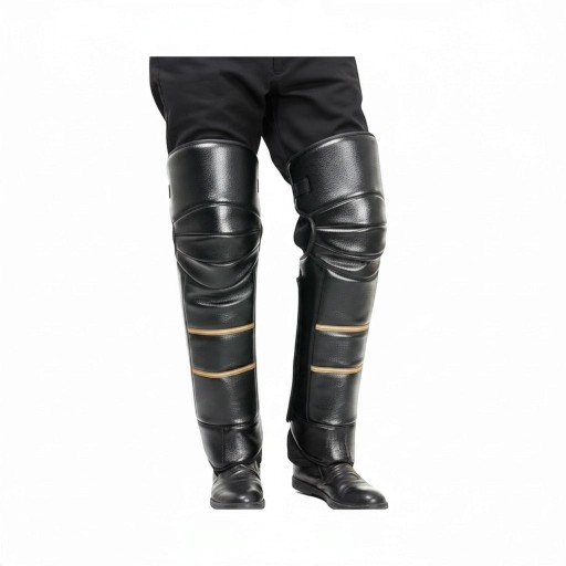 Chauffe-genoux de moto 1 paire en PU cuir avec laine artificielle Manchons pour genoux et tibias Velcro et boucles Noirs Pour l'hiver
