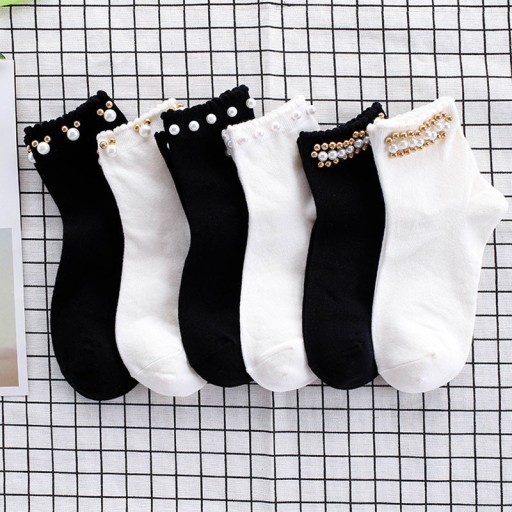 Chaussettes à chevilles pour femmes avec perles A670