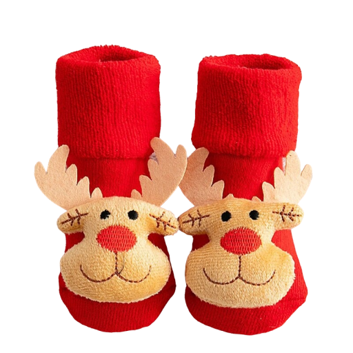 Chaussettes antidérapantes de Noël pour enfants avec un renne