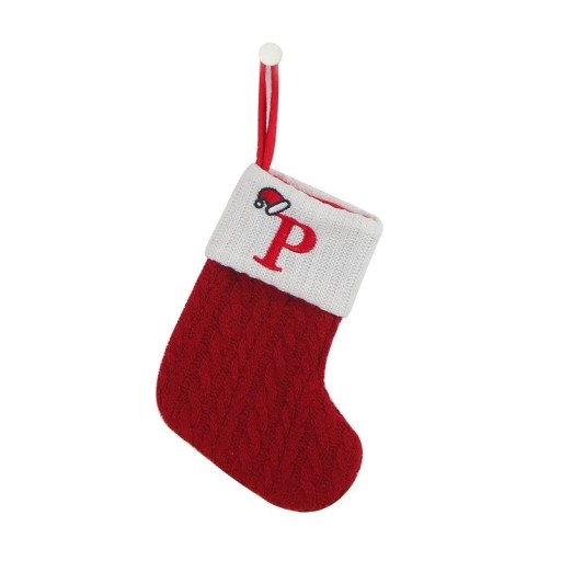 Chaussettes de Noël avec lettres Chaussettes tricotées rouges avec initiale Décorations suspendues de Noël Chaussettes pour cadeaux Chaussettes suspendues de Noël 20 x 10 cm