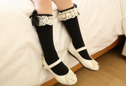 Chaussettes montantes pour filles avec volants et nœud