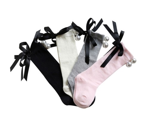 Chaussettes pour filles avec nœud et perles
