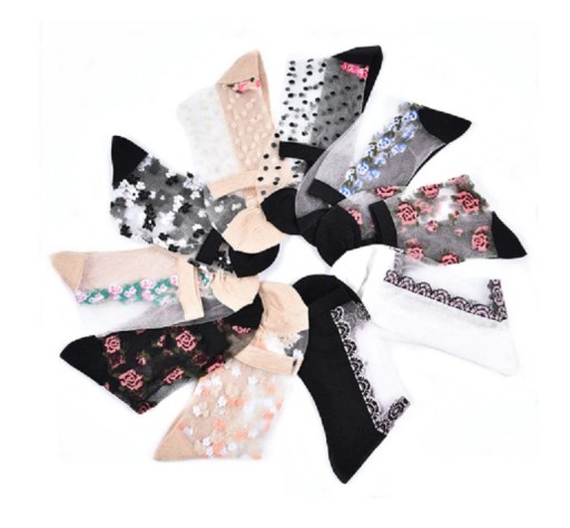 Chaussettes transparentes pour femmes avec des fleurs - 10 paires