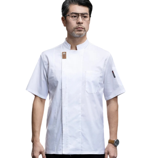 Chef's Blouse Short Sleeve Stand-Up Collar Pockets Cotton Polyester Workwear for Kitchen Gastronomic Clothing