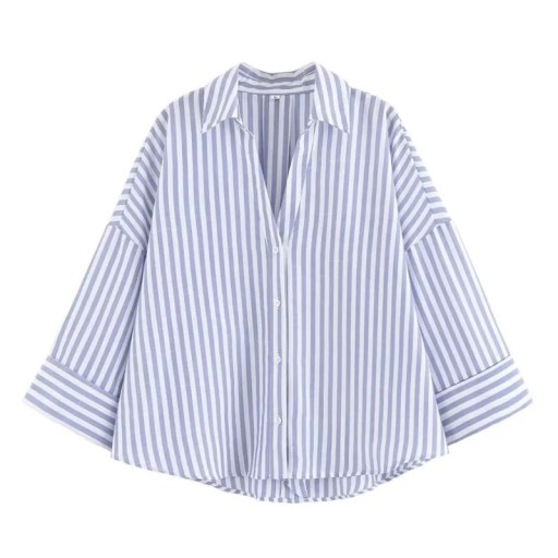 Chemise femme en lin léger avec col Manches larges Ourlet asymétrique Fermeture boutonnée Chemisier aéré en matière naturelle