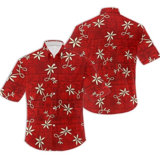 Chemise pour homme à manches courtes en polyester couleur rouge motif floral avec boutons et col pour les journées d'été