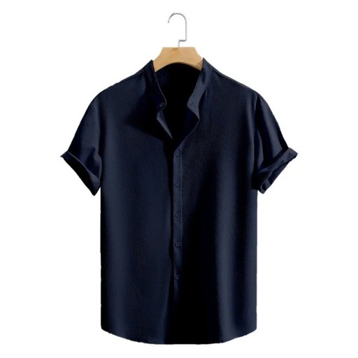 Chemise pour homme à manches courtes Unie Fermeture à boutons Col en V Polyester léger Coupe estivale