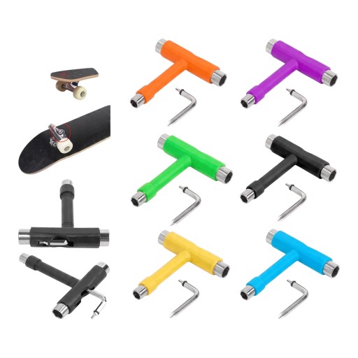 Chiave per skateboard a forma di T Strumento multifunzionale con chiave a brugola e chiavi a bussola Per dadi delle ruote, kingpin e viti