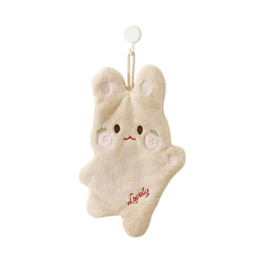 Chiffon en velours pour les mains à deux couches absorbant dessiné crème avec boucle accessoire textile doux pour la salle de bain et la cuisine
