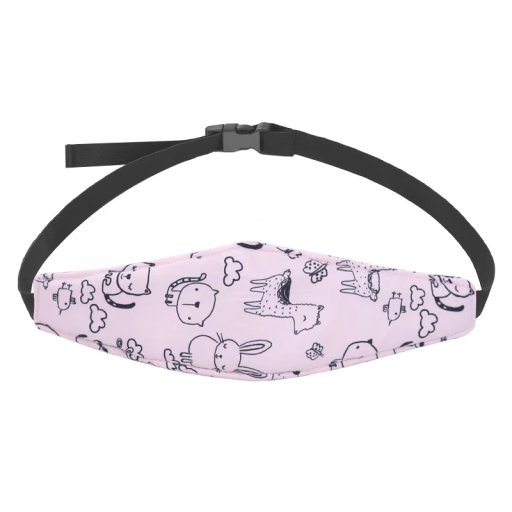 Child Head Support Strap for Car Seat 28 x 8 cm Pink Strap with Animal Motifs Safety Strap 105 cm Adjustable