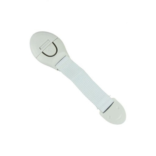 Child Safety Lock for Drawers and Cupboard Doors 10 pcs Plastic Body with Button Flexible Strap over Furniture Edge White