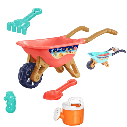 Children's Beach Toy Set with Wheel 6 Pieces 38.5x15.5x15 cm with Watering Can, Spade and Mould for Playing on the Beach and in the Sandpit