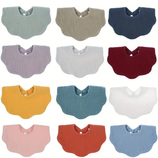 Children's Bib and Dribble Bib for Toddlers to Prevent Clothing Stains Wide Cut Over Shoulders with Wavy Edge Snap Fastening at the Neck