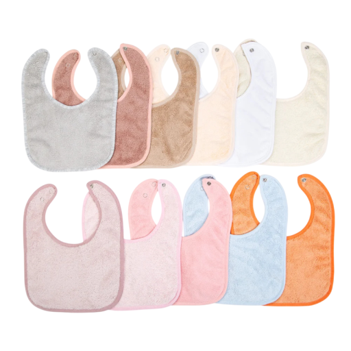 Children's Bib with Snaps for Neck Size Adjustment Size 26 x 20 cm Bound Edge Around the Entire Perimeter Protects Clothing During Eating and Drinking