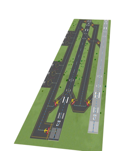 Children's Carpet with Airport Runway Design, 40 x 120 cm, Green Play Runner with Non-Slip Backing for Children's Room