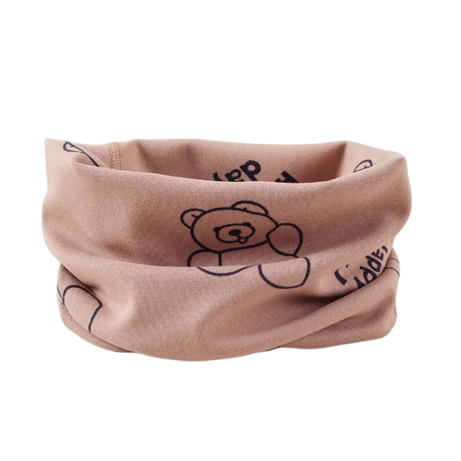 Children's Circular Scarf 30 x 22 cm Cotton Overhead Brown with Bear Motif Soft Comfortable Accessory for Boys and Girls Warm Elastic Scarf for Everyday Wear