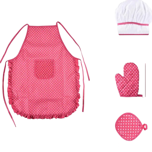Children's Cooking Set 11 pcs Pink Cotton Chef Set with Apron 40x54 cm Hat Mitt and Cookware Toy for Girls Aged 3–10 Years