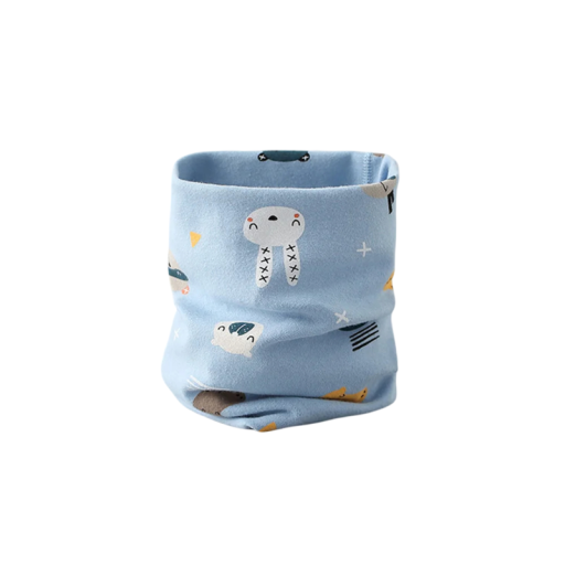 Children's Cotton Scarf 46 x 21 cm Blue Collar with Animals Soft Warm Accessory for Boys Comfortable Winter Scarf Made of Fine Cotton with Cute Motif