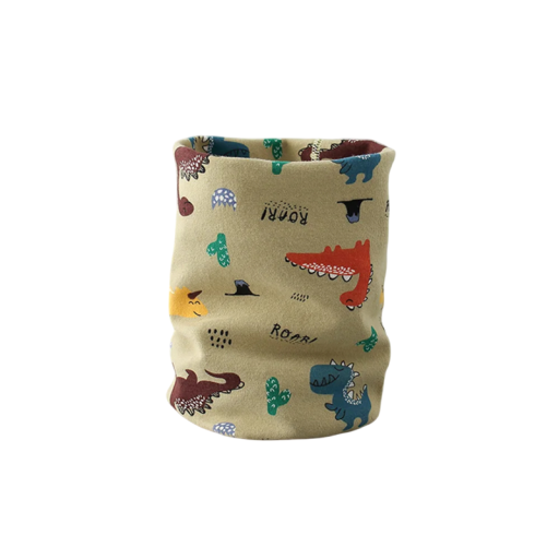 Children's Cotton Scarf 46 x 21 cm Green Collar with Dinosaurs Soft Warm Winter Accessory for Boys Comfortable Scarf Made of Fine Cotton with Playful Design