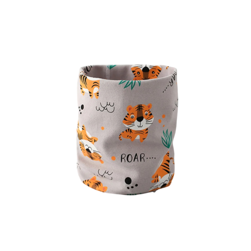 Children's Cotton Scarf 46 x 21 cm Grey Collar with Tiger Soft Warm Accessory for Boys Comfortable Winter Scarf Made of Fine Cotton with Cute Design