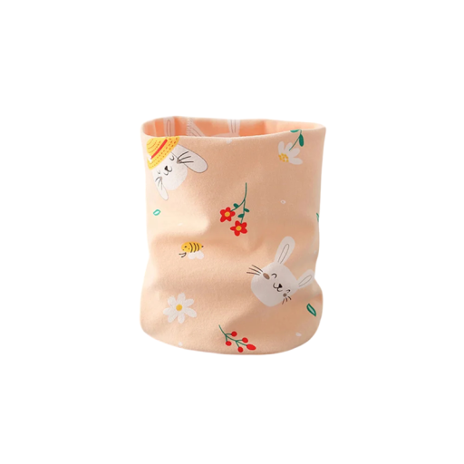 Children's Cotton Scarf 46 x 21 cm Pink Collar with Bunnies Soft Warm Accessory for Girls Comfortable Winter Scarf Made of Fine Cotton with a Cute Design
