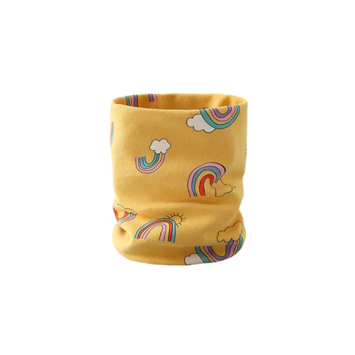 Children's Cotton Scarf 46 x 21 cm Yellow Collar with Rainbow Soft Warm Accessory for Girls Comfortable Winter Scarf Made of Fine Cotton with Cheerful Design