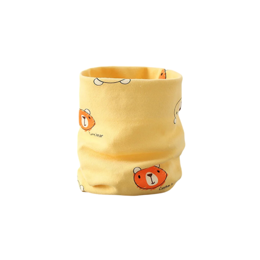 Children's Cotton Scarf 46 x 21 cm Yellow Collar with Teddy Bear Soft Warm Accessory for Children Comfortable Winter Scarf Made of Fine Cotton with a Cute Design
