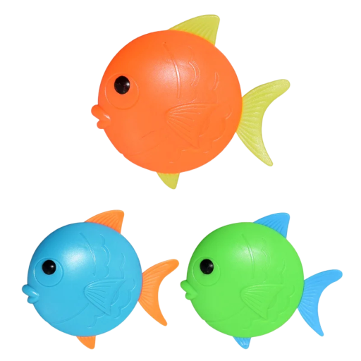 Children's Diving Toy for Pool in Fish Shape Set of 3 Pieces 7.5x7.5 cm in Orange, Blue and Green for Water Fun and Play