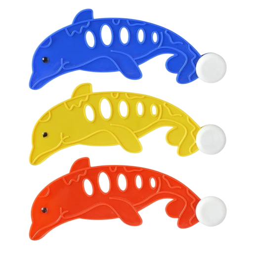 Children's Diving Toy for Pool in the Shape of a Dolphin Set of 3 Pieces in Blue, Yellow and Red for Water Play and Swimming Practice