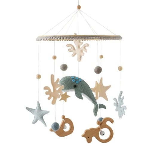 Children's Hanging Mobile for Suspension Above Crib, Ocean World Theme with Whale, Calming Decoration