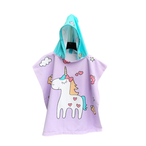 Children's Hooded Bathrobe 60 x 120 cm For Height 80 - 130 cm Unisex Pink Children's Bathrobe with Unicorn Print
