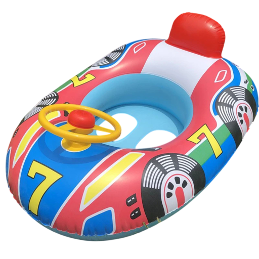 Children's Inflatable Float in the Shape of a Car with Steering Wheel, Seat and Backrest, Water Toy for Pool, Swimming Pool and Water for Kids