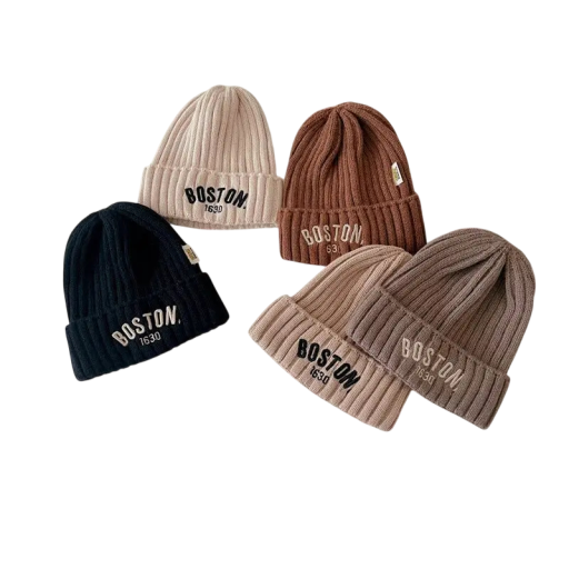 Children's Knitted Winter Hat Boston 16.5 × 21 cm 1–3 Years Polyester Warm Hat with Embroidery Soft Winter Hat for Children
