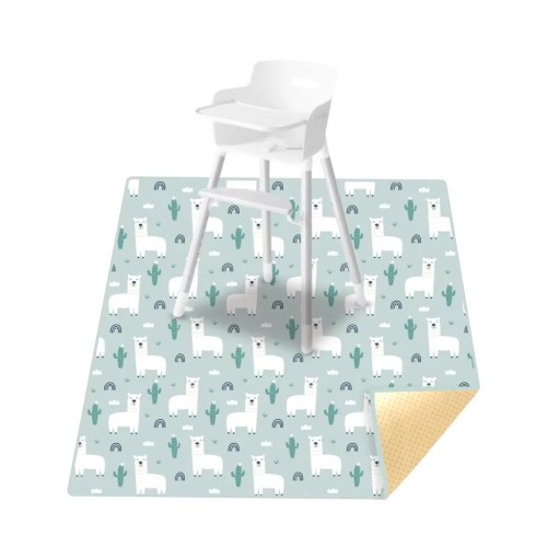 Children's Mat 110 × 110 cm Grey with Llamas Waterproof Foldable Washable Mat with Non-Slip Silicone Base