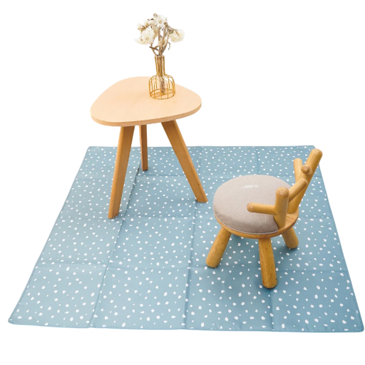Children's Mat 110 × 110 cm Turquoise with White Spots Waterproof Foldable Washable Mat with Non-Slip Silicone Base