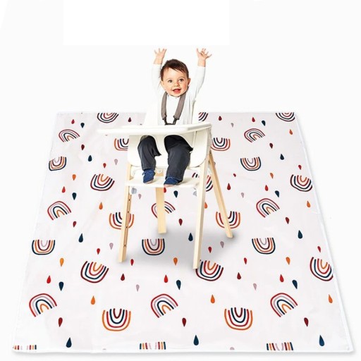Children's Mat 110 × 110 cm White with Rainbow Pattern Waterproof Foldable Washable Mat with Non-Slip Silicone Base