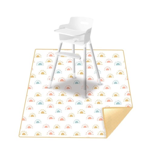 Children's Mat 110 × 110 cm White with Sun Pattern Waterproof Foldable Washable Mat with Non-Slip Silicone Base