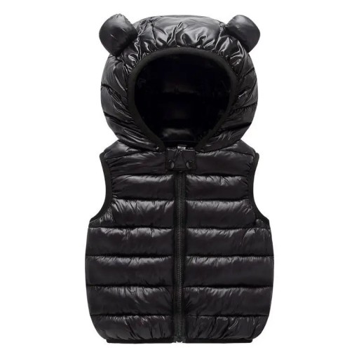 Children's Padded Gilet with Hood and Ears Warm Winter Cotton Gilet with Zip Plain Outerwear for Boys and Girls Autumn and Winter Style