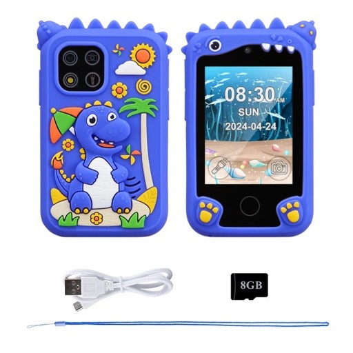 Children's Phone with Dinosaur Design and Dual Camera with 2.8" TFT Display, 10 Educational Games, 600 mAh Battery and 8 GB Card