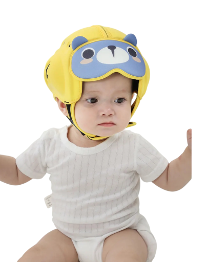 Children's Protective Helmet Bear Head Protector made of microporous foam nylon and polyester Yellow For learning to walk for toddlers and infants