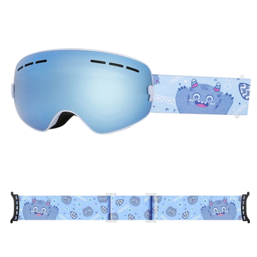 Children's Ski Goggles 15.5 x 8.2 cm UV400 Unisex Polycarbonate Anti-Fog Blue with Monster Print Glasses Case