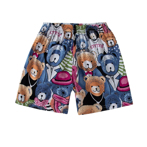 Children's Summer Shorts with Cheerful Bear Print and Elastic Waistband Colourful Airy Shorts