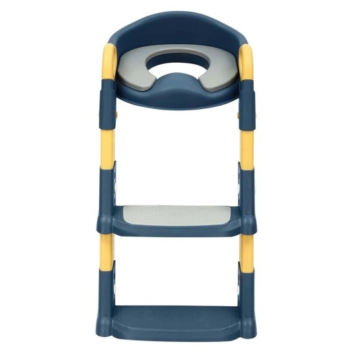 Children's Toilet Seat with Steps Adjustable Folding 34 × 34 × 44 cm, Non-Slip, Blue with Yellow Elements, for Children Aged 2-7 Years