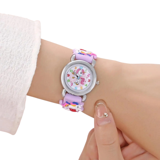 Children's Unicorn Watch Colourful Wristwatch for Kids with Hands Quartz Watch with Round Dial PU Strap 29 mm