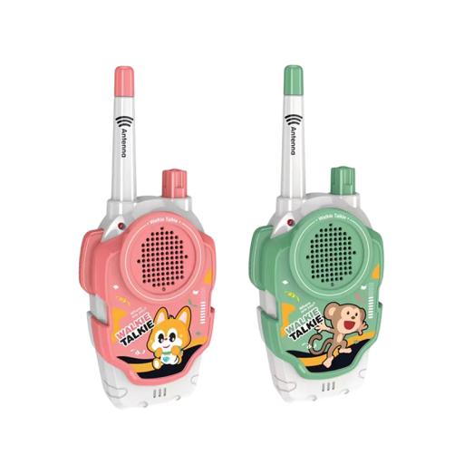 Children's Walkie Talkies 2 pcs with Two-Way Communication Range 30 to 40 m 17.5 x 7.2 x 4 cm Antenna and PTT Button Pink and Green for Outdoor Play