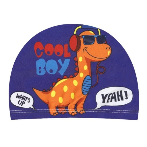Children's Waterproof Swimming Cap Dinosaur Print Pool Cap Elastic Swimming Gear for Kids