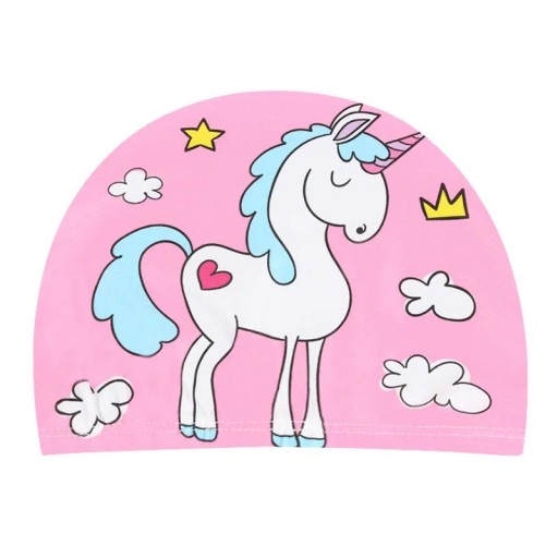 Children's Waterproof Swimming Cap Unicorn Print Pool Cap Elastic Swimming Equipment for Kids