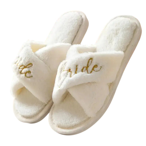 Chinelas felpudas para senhora Bride 28 cm Chinelas brancas para a noiva Despedida de solteira