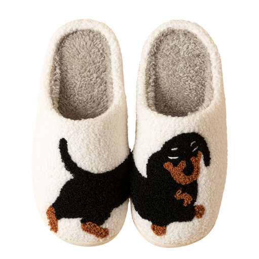 Chinelos de casa peludos com dachshund Pantufas de pelúcia quentes com motivo de cão adorável Chinelos macios e confortáveis Calçado de inverno quente para casa